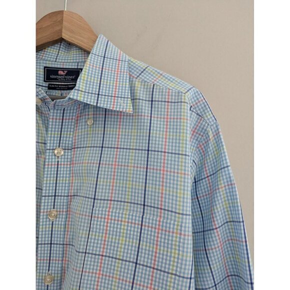 Vineyard Vines Slim Fit Murray Shirt Blue Plaid Size L - Picture 5 of 8